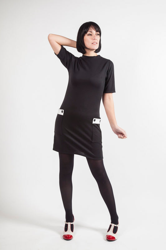 Love Her Madly ‘Nina’ Mod Dress, Black with White Detail