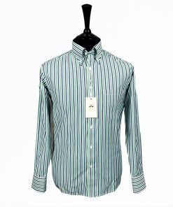 Striped Cotton Long-Sleeved Shirt in Purple, Green & White from Real Hoxton
