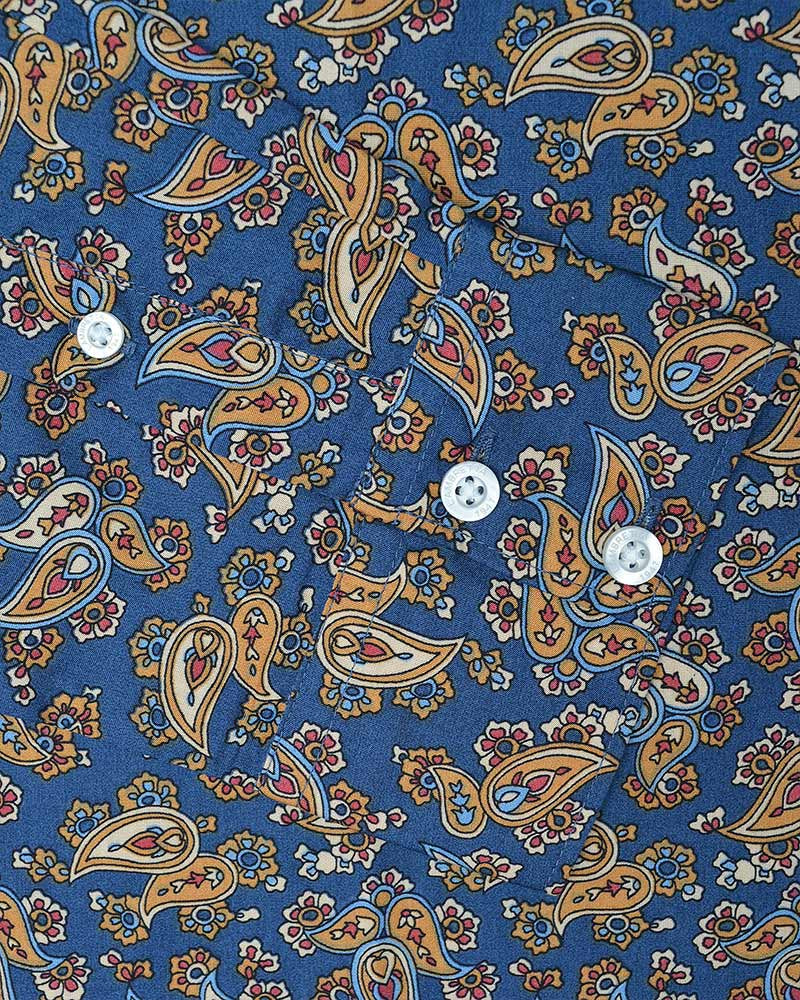 Lambretta Long-Sleeved Paisley Shirt, Navy & Mustard