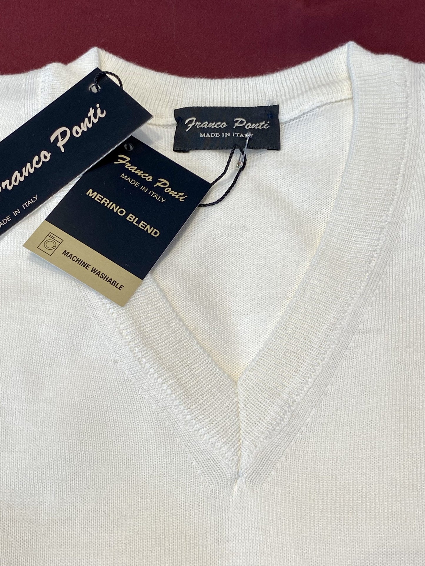 Franco Ponti V-Neck Merino Mix Jumper, Ecru