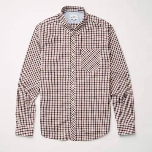 Ben Sherman Long-Sleeved Cotton Checked Shirt, Red