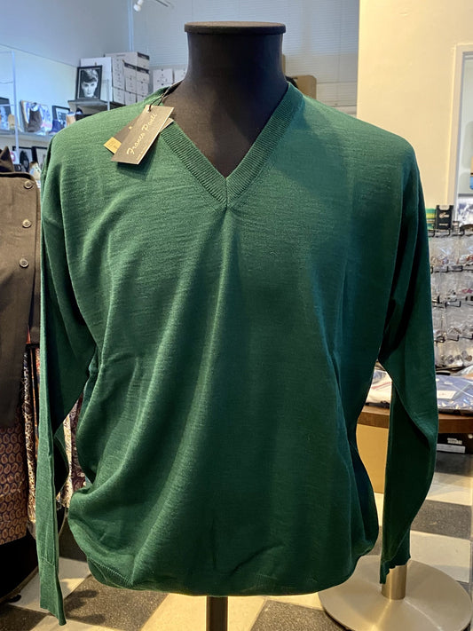 Franco Ponti V-Neck Merino Mix Jumper, Green