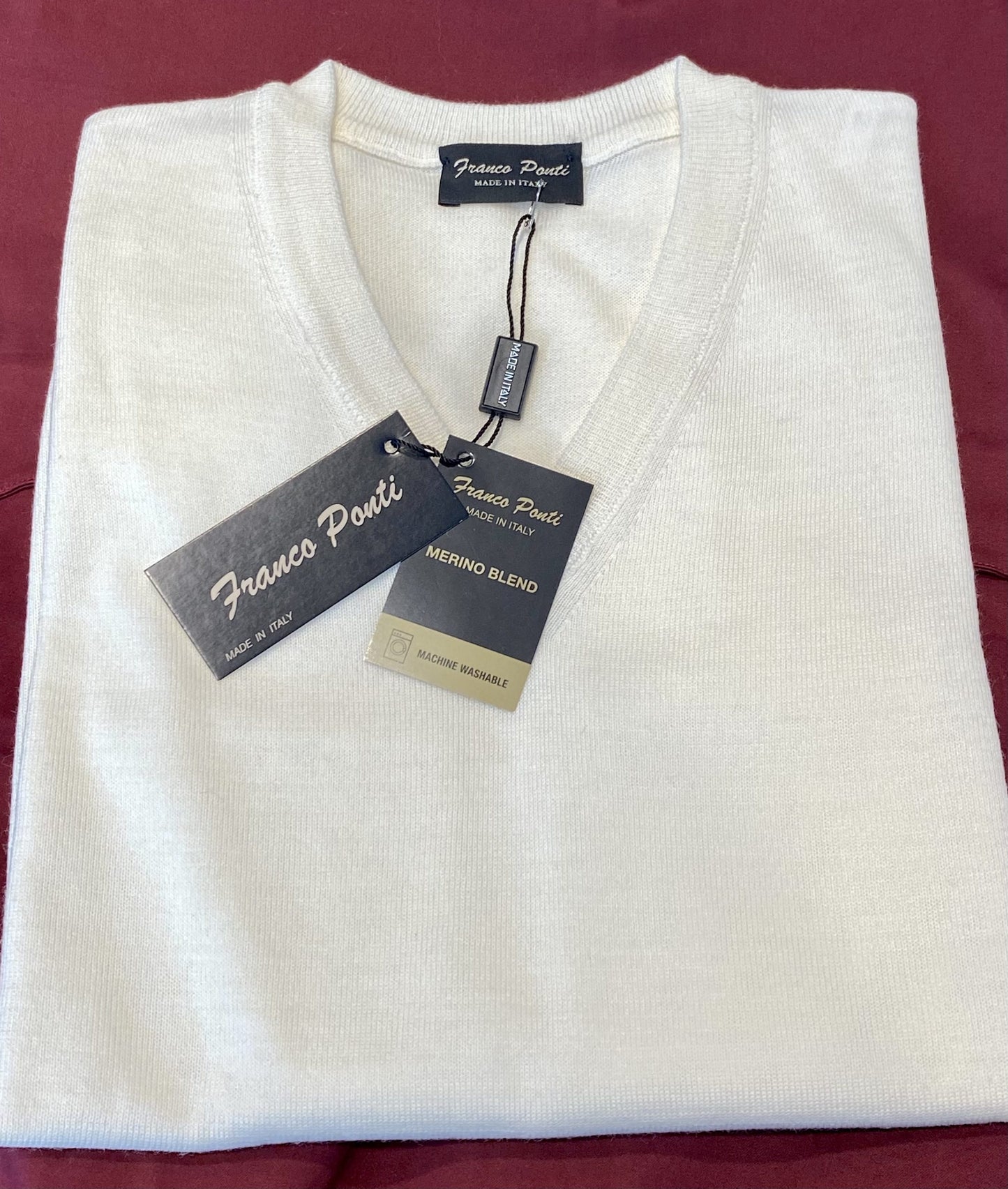 Franco Ponti V-Neck Merino Mix Jumper, Ecru