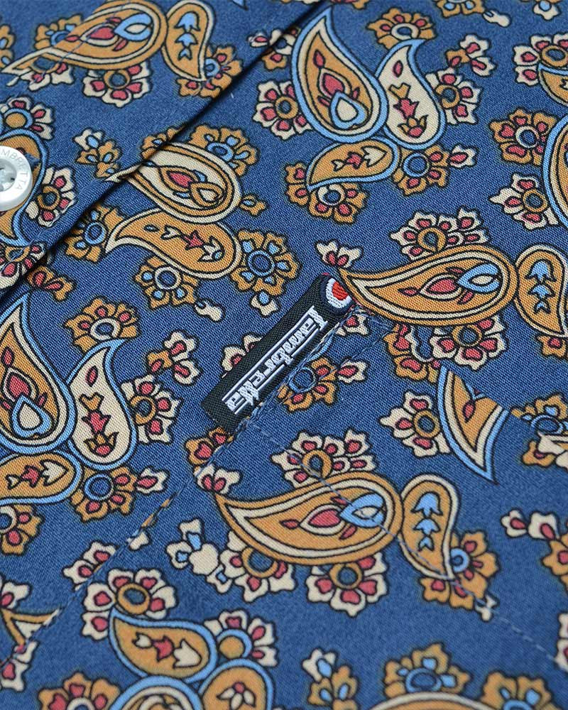 Lambretta Long-Sleeved Paisley Shirt, Navy & Mustard