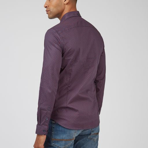 SALE Ben Sherman Long-Sleeved Cotton Patterned Shirt, Red