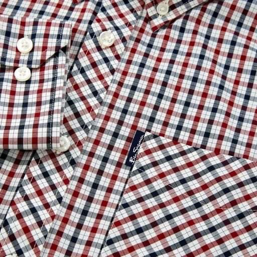 Ben Sherman Long-Sleeved Cotton Checked Shirt, Red