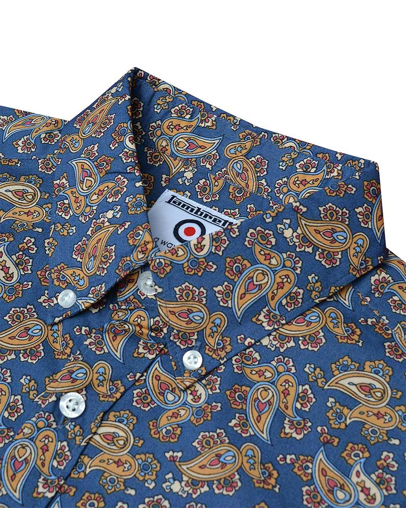 Lambretta Long-Sleeved Paisley Shirt, Navy & Mustard