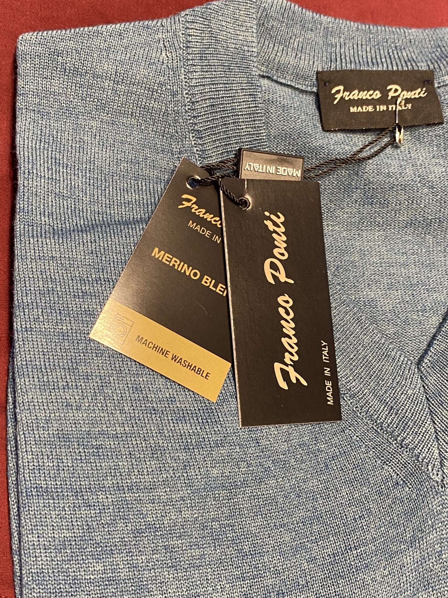 Franco Ponti V-Neck Merino Mix Jumper, Denim Blue