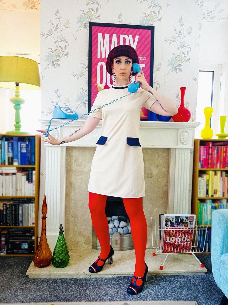 Love Her Madly ‘Connie’ Shift Dress, Cream with Navy Trim