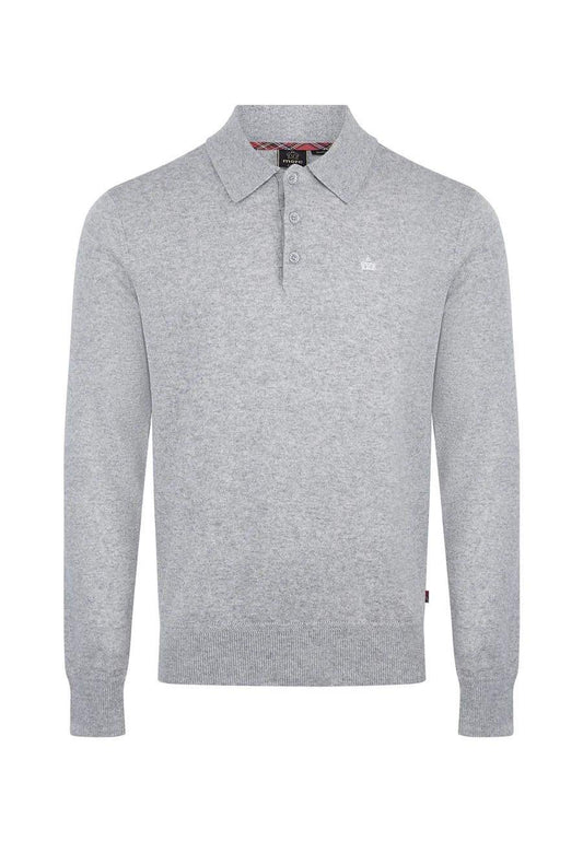 Merc ‘Spey’ Merino Wool Knit Long Sleeved Polo, Light Grey