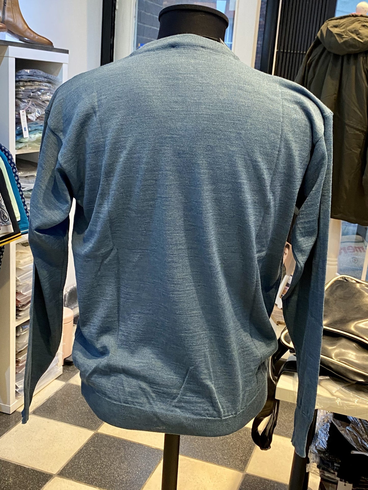 Franco Ponti V-Neck Merino Mix Jumper, Denim Blue