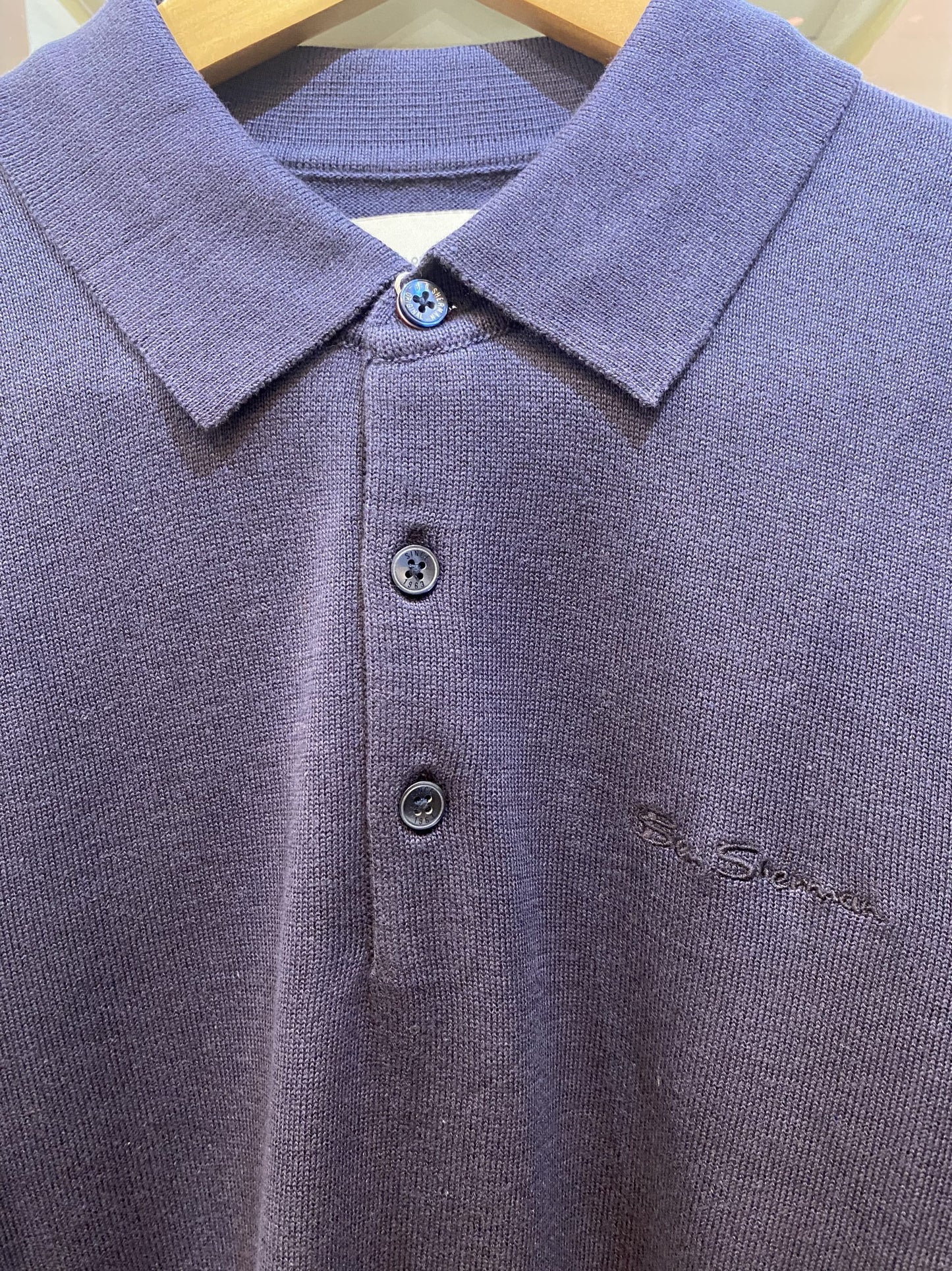 Ben Sherman Long Sleeved Knitted Polo Shirt, Ink