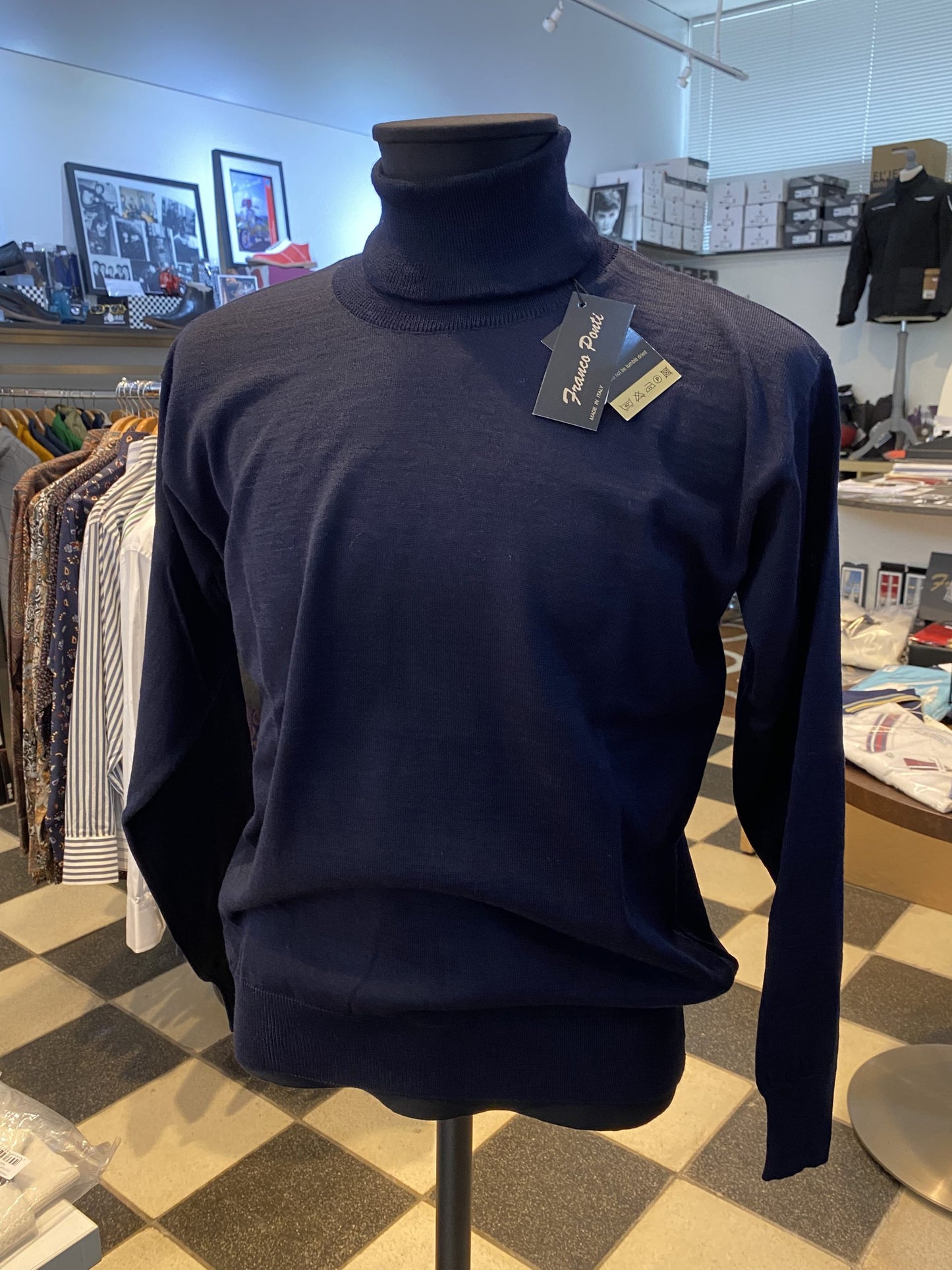 Franco Ponti Merino Mix Long Sleeve Roll Neck Jumper, Navy