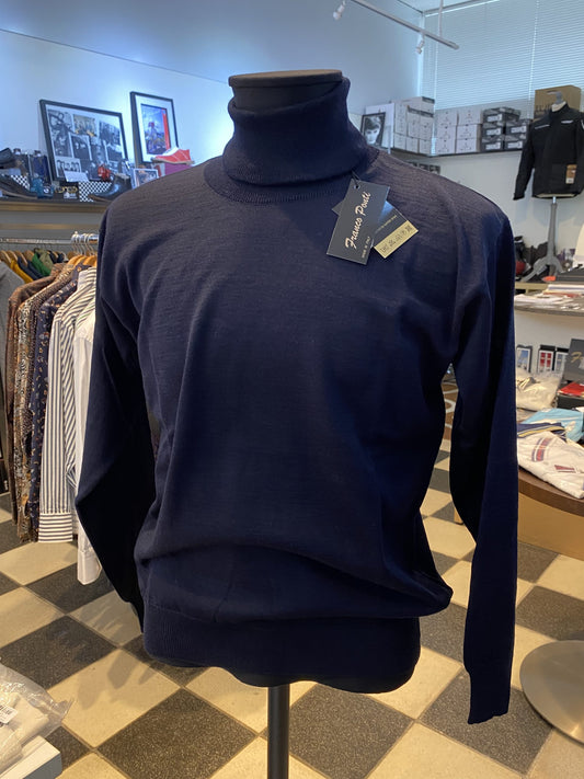 Franco Ponti Merino Mix Long Sleeve Roll Neck Jumper, Navy