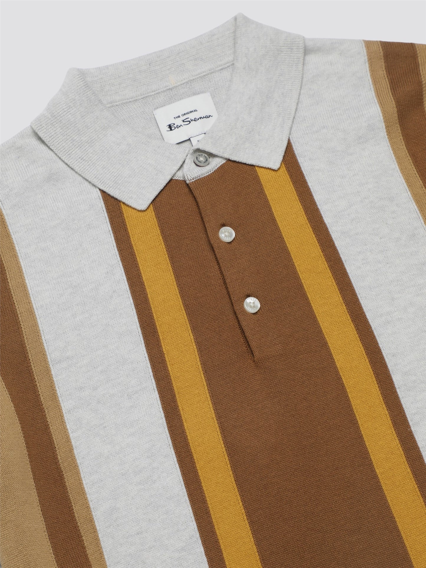 Ben Sherman Striped Knitted Polo, Ivory