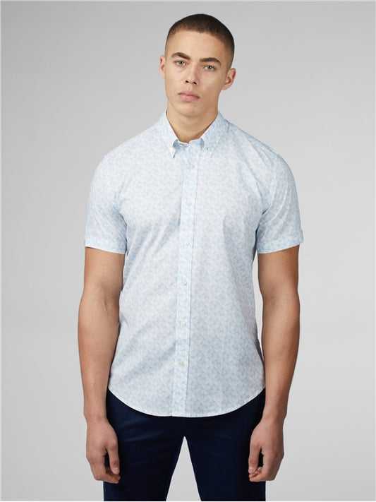Ben Sherman Optic Geo Print Shirt, White & Pale Blue