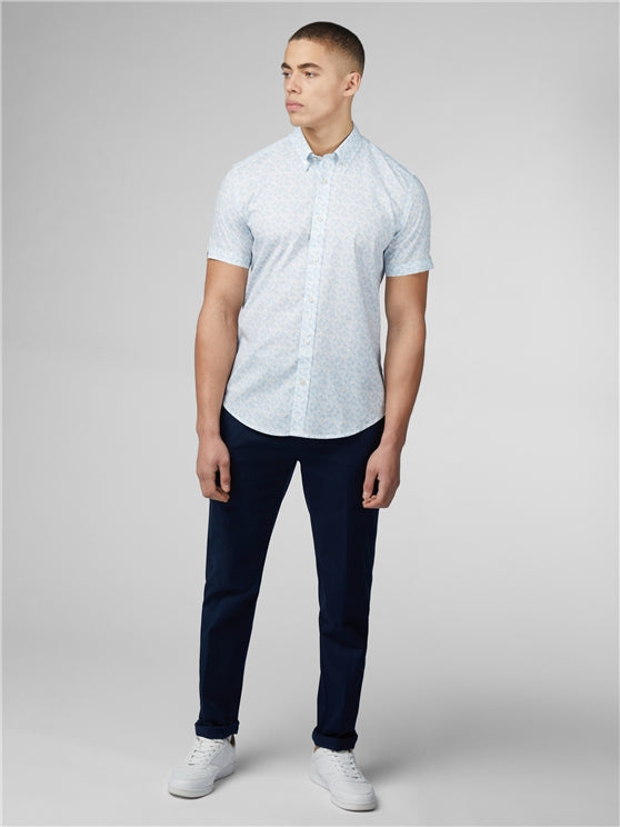 Ben Sherman Optic Geo Print Shirt, White & Pale Blue