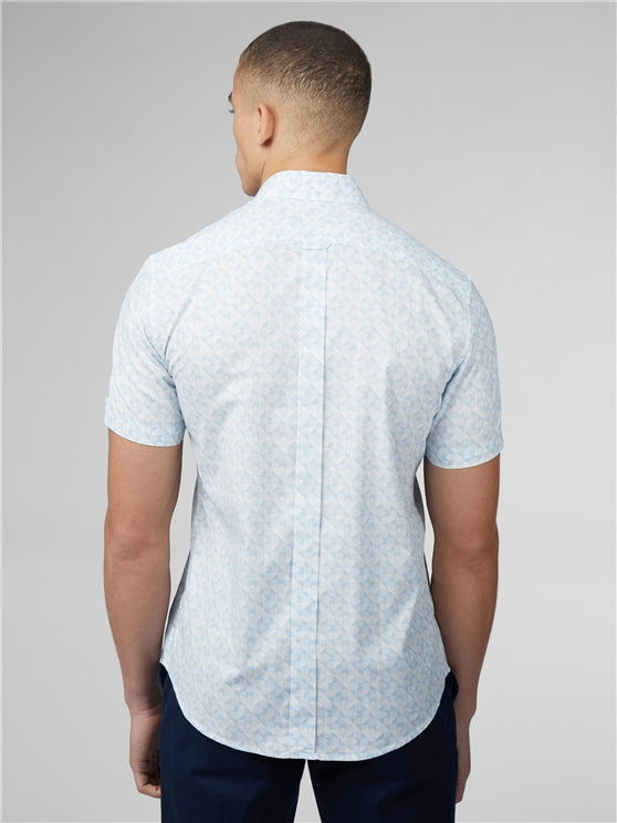 Ben Sherman Optic Geo Print Shirt, White & Pale Blue