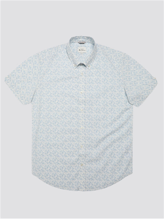 Ben Sherman Optic Geo Print Shirt, White & Pale Blue
