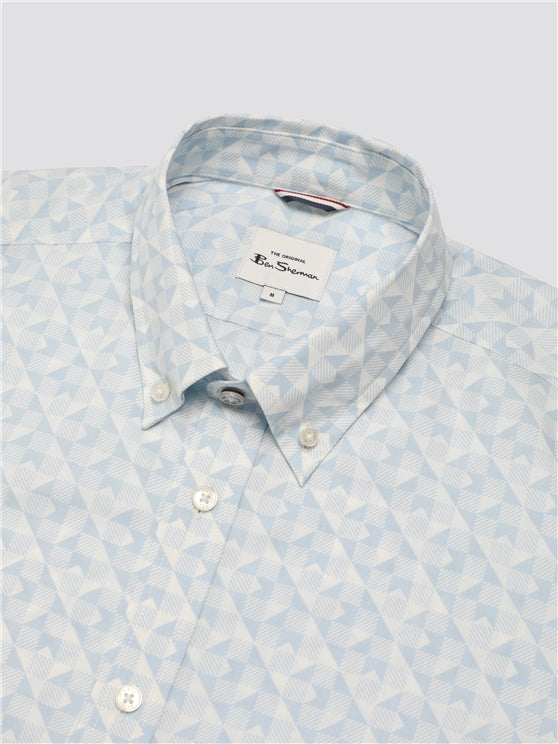 Ben Sherman Optic Geo Print Shirt, White & Pale Blue
