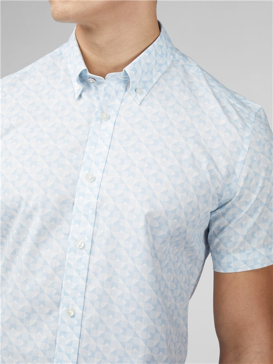 Ben Sherman Optic Geo Print Shirt, White & Pale Blue