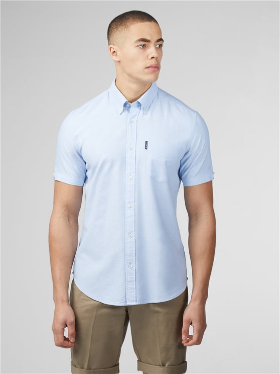Ben Sherman Cotton Short Sleeved Oxford Shirt, Sky Blue