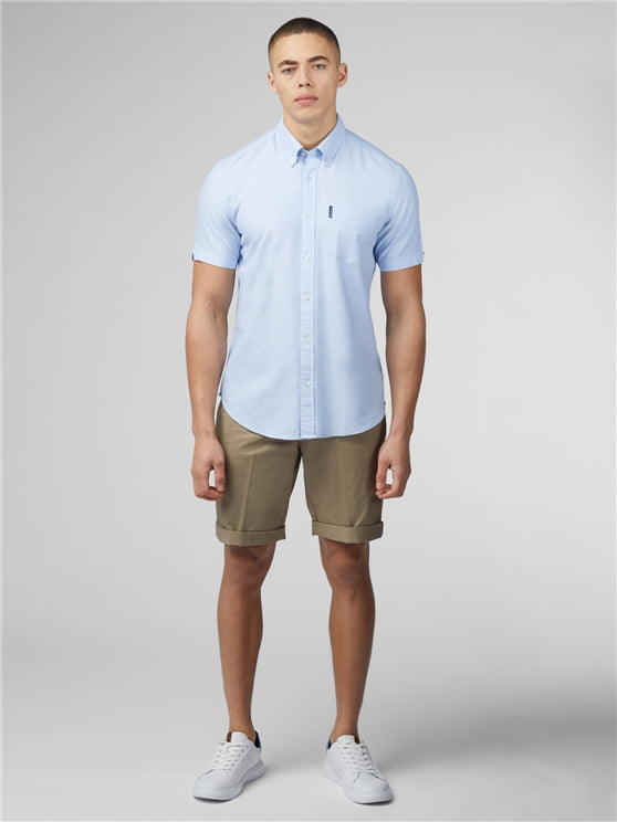 Ben Sherman Cotton Short Sleeved Oxford Shirt, Sky Blue