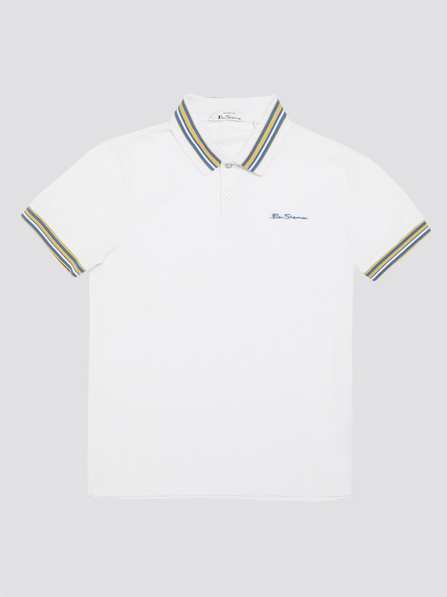 Ben Sherman Polo Shirt, White with Blue & Yellow