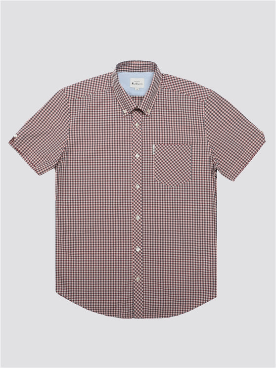 Ben Sherman Short Sleeved Cotton Gingham Shirt, Scarlet