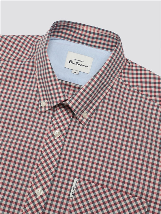 Ben Sherman Short Sleeved Cotton Gingham Shirt, Scarlet