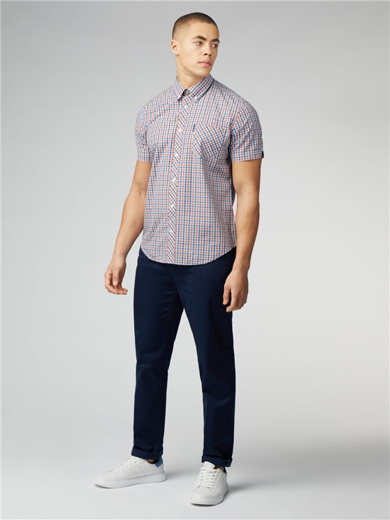 Ben Sherman Short Sleeved Cotton Check Shirt, Pale Blue