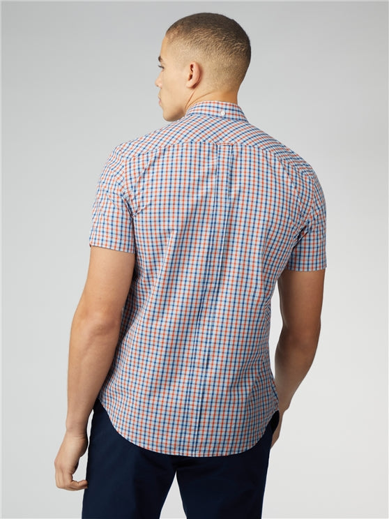 Ben Sherman Short Sleeved Cotton Check Shirt, Pale Blue