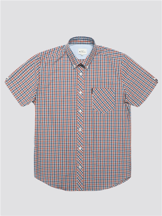 Ben Sherman Short Sleeved Cotton Check Shirt, Pale Blue
