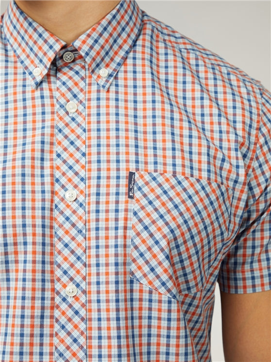 Ben Sherman Short Sleeved Cotton Check Shirt, Pale Blue