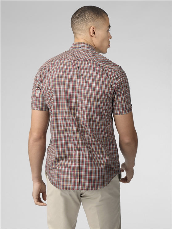 Ben Sherman Short Sleeved Cotton Mini Gingham Shirt, Scarlet