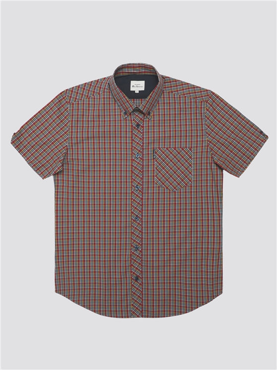 Ben Sherman Short Sleeved Cotton Mini Gingham Shirt, Scarlet
