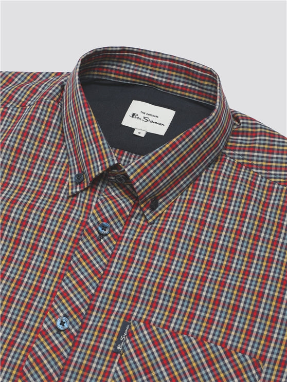 Ben Sherman Short Sleeved Cotton Mini Gingham Shirt, Scarlet