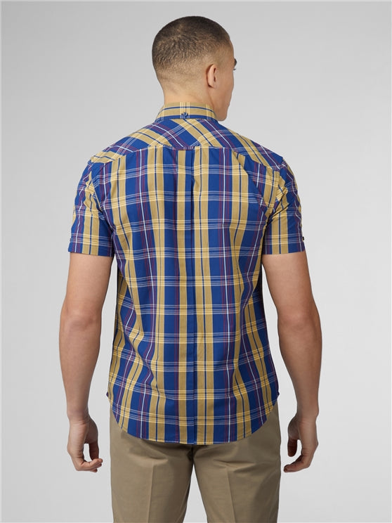 Ben Sherman Short Sleeved Cotton Check Shirt, Denim Blue