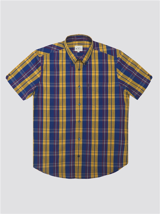 Ben Sherman Short Sleeved Cotton Check Shirt, Denim Blue