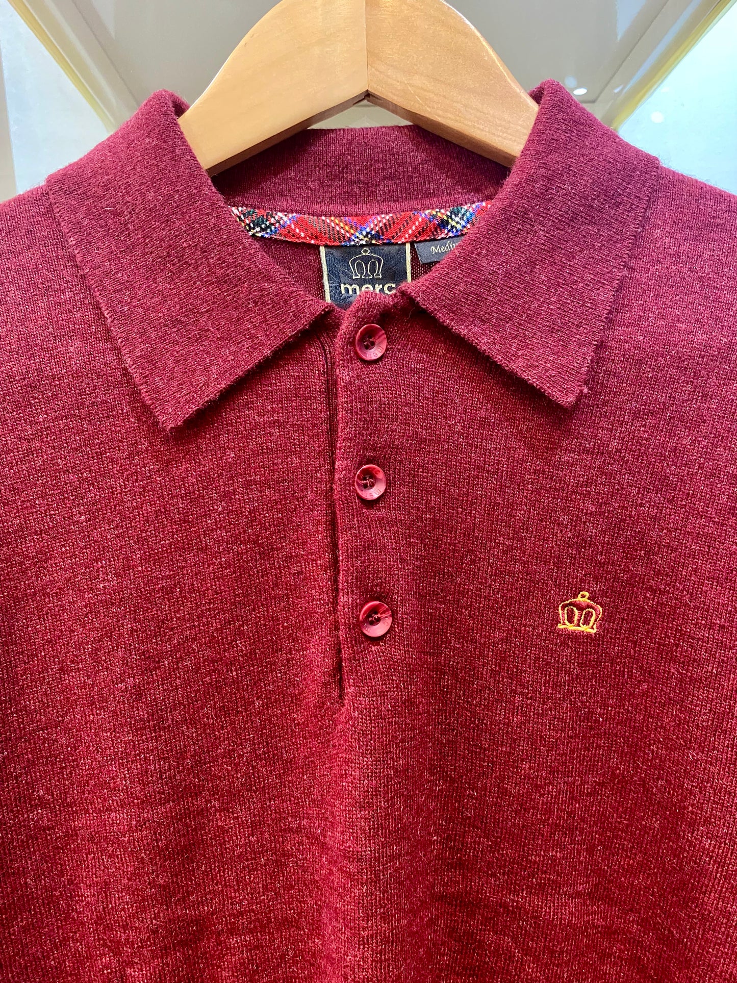 Merc ‘Spey’ Merino Wool Knit Long Sleeved Polo, Burgundy