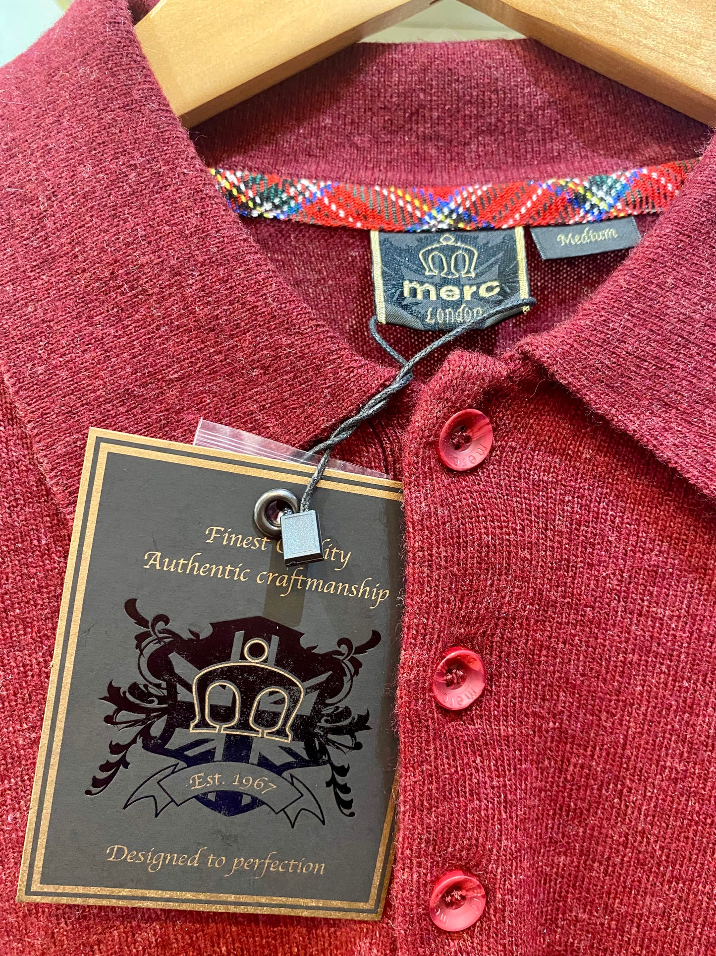 Merc ‘Spey’ Merino Wool Knit Long Sleeved Polo, Burgundy