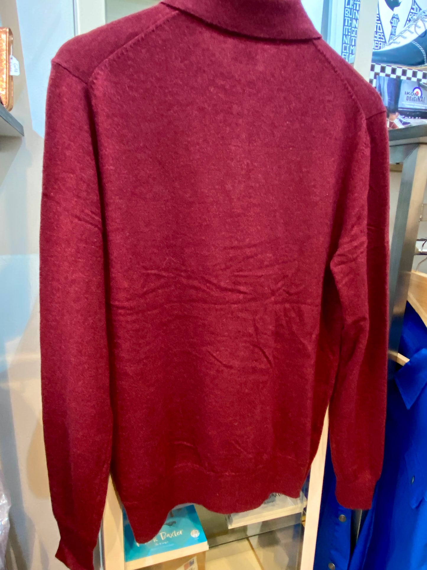 Merc ‘Spey’ Merino Wool Knit Long Sleeved Polo, Burgundy