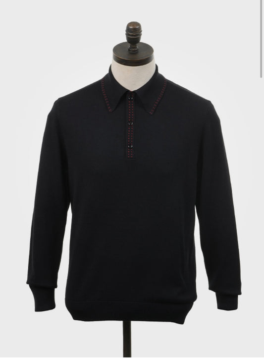Art Gallery ‘Lewis’ Knitted Polo Shirt, Jet Black
