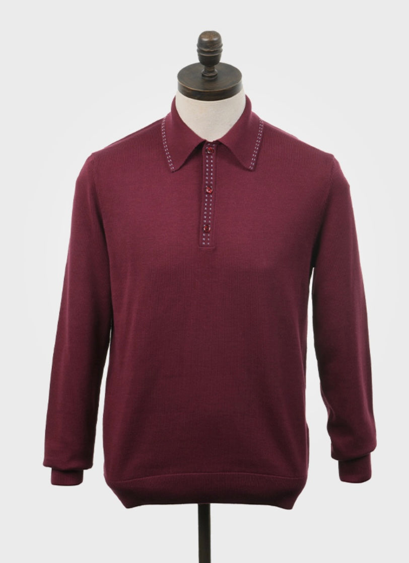Art Gallery ‘Lewis’ Knitted Polo Shirt, Windsor Wine