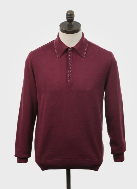 Art Gallery ‘Lewis’ Knitted Polo Shirt, Windsor Wine