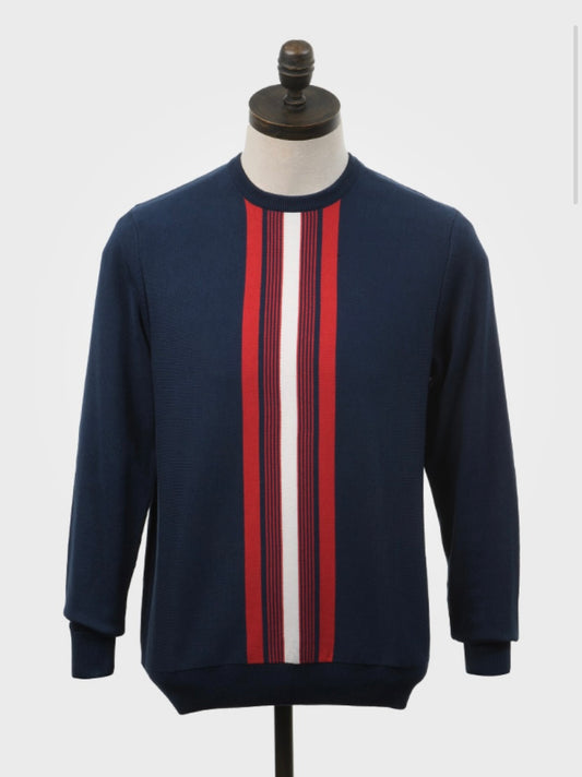 Art Gallery ‘Kosmos’ Knitted Crew Neck Striped Jumper, Navy