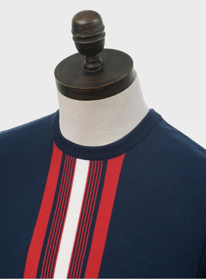 Art Gallery ‘Kosmos’ Knitted Crew Neck Striped Jumper, Navy