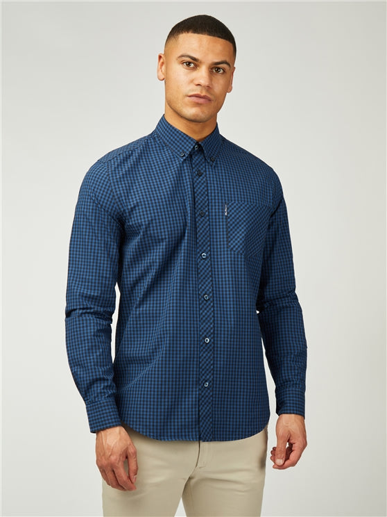 Ben Sherman Long-Sleeved Cotton Checked Shirt, Royal Blue