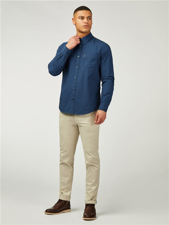 Ben Sherman Long-Sleeved Cotton Checked Shirt, Royal Blue
