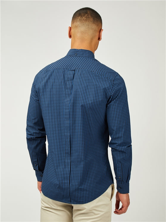 Ben Sherman Long-Sleeved Cotton Checked Shirt, Royal Blue